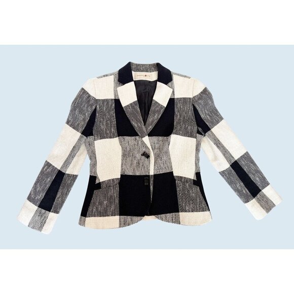 Vintage BERNARD ZINS Paris Black & White Checkered Blazer Jacket Sz S - Picture 3 of 8